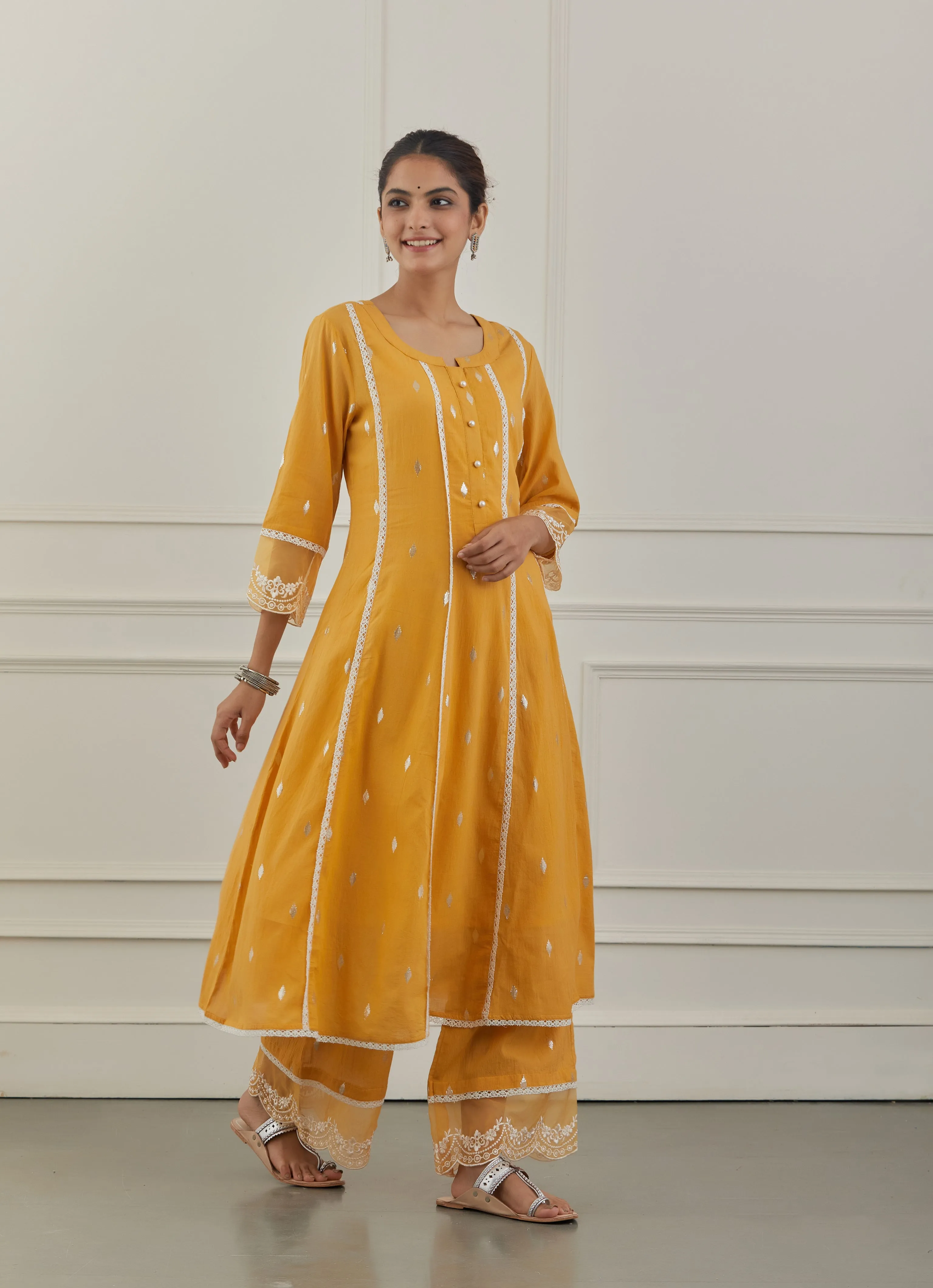 YELLOW EMBRIODERY COTTON SUIT  - Set of 3