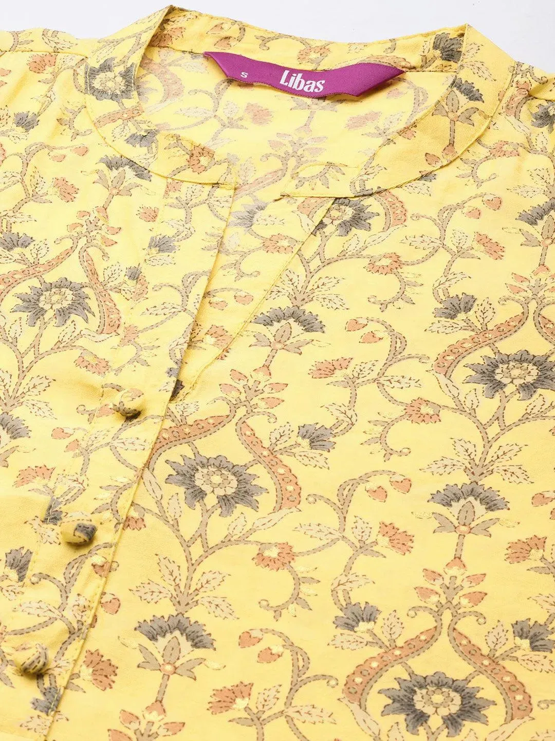 Yellow Printed Silk Blend Straight Kurta With Trousers