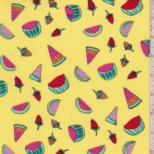 Yellow Summer Fruit Double Brushed Jersey Knit Fabric